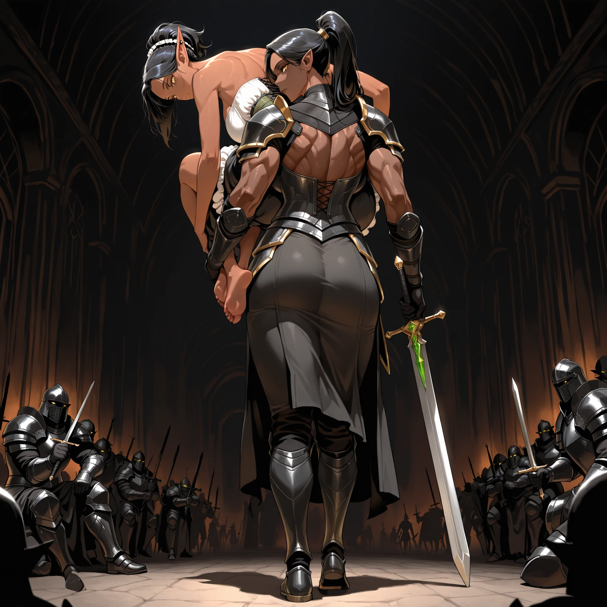 female warrior suffering in dungeon, solo, beleth in fire emblem, mature woman, sensual, muscular, white panties, white bra, increase skin exposure, restraint, bondage, serious expression, red eyes, tears, anger, suffering, frowning,
