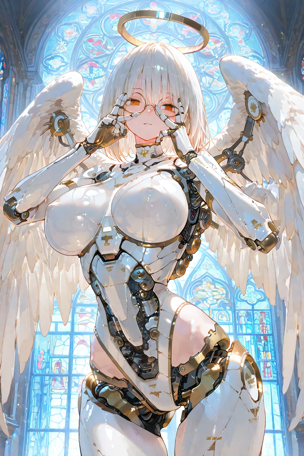 (((Masterpiece)))), (((highest quality)))), ((Ultra Definition)), (High Definition CG Illustration), (Very delicate and beautiful)), (from the front), Cinematic Light, (((1 Mechanical Girl)), Solo, Whole Body, (Mechanical Joint: 1.2), (Mechanical limb)), (Blood vessel connected to tube), (Mechanical spine attached to the back), (Mechanical cervical spine attached to the neck)), (Sitting), ( Wires and cables attached to the neck: 1.2), (Head wires and cables: 1.2) (character focused), science fiction, highly detailed, colorful, most detailed, smooth flesh, slightly larger breasts, slightly larger buttocks, ((crying)), (((angel wings)), mother and daughter, lactating --auto --s2