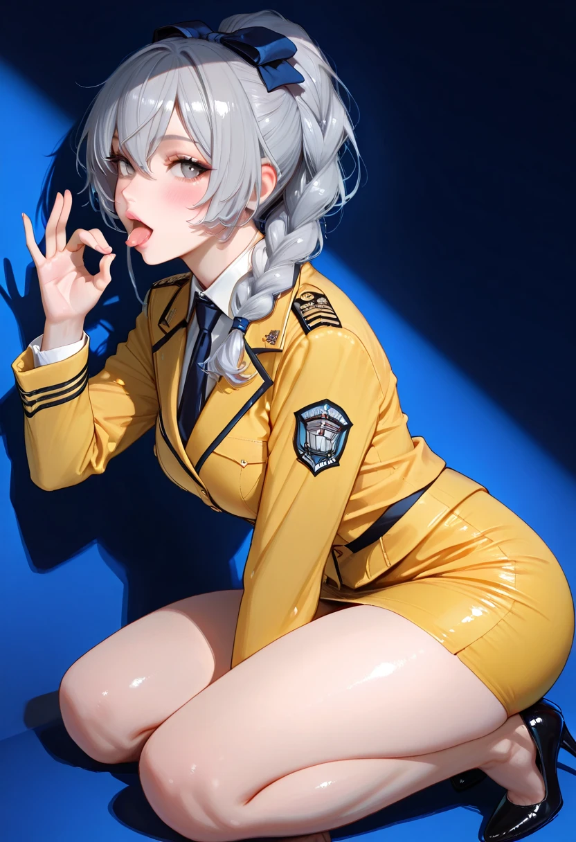 masterpiece, best quality, 4k, UHD, mishoujo, beautiful eyes and detailed face, illustration, beautiful detailed, high resolution illustration, glowing_white_particles, 1girl, white hair, light purple eye, hair over one eye, short side tail, baseball cap, expressionless, black latex jumpsuit, black jacket, black thigh highs boots, lying on the floor 