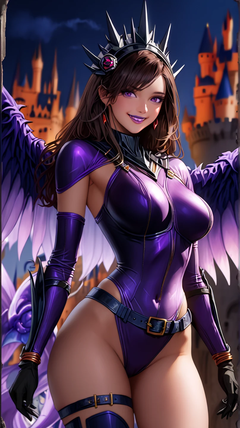 ((best quality)), ((4k)), ((highres)), ((masterpiece:1.2)). ((detailed)), ((ultra realistic)), ((intricate details)), ((full body picture)), ((character design sheet)), ((blank background)), ((standing in a blank background)), a full body shot of a beautiful european female, polish woman, polish beauty, ((emphasis on her fair skin complexion)), ((brown hair)), pixie haircut, ((PIXIE HAIRCUT)), ((VERY SHORT HAIR)), perfect face, gorgeous face, ((vivid hazel eyes)) detailed eyes, detailed lips, ((red lips)), about 5'10 tall, ((TALL WOMAN)), about 25 years old, medium-sized breasts, c cup breasts, athletic body, muscular arms, muscular and feminine, she's dressed in a sleeveless purple jumpsuit with high neck, ((PURPLE JUMPSUIT)), ((high neck)), ((no cleavage)), BLACK boots and white gold gloves, ((BLACK boots)), ((white gold gloves)), GOLD ADORNMENTS, posing with her arms above her head, ((arms above head))