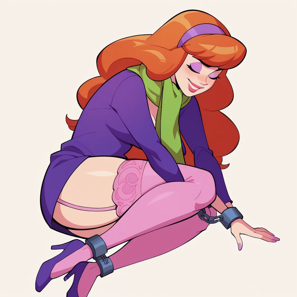 Daphne Blake from Scooby-Doo in bra and panties tied up in shibari bondage with a ballgag in her mouth 