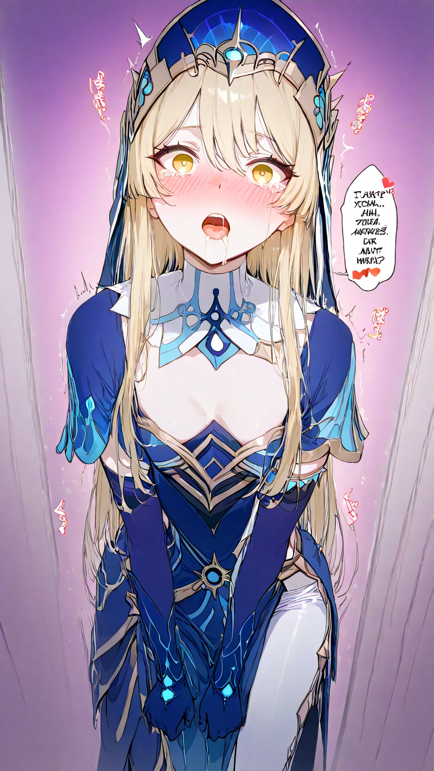 ((1 girl)), ((alone)),Sword Maiden, ((Extremely detailed CG unity 4k wallpaper)), (Masterpiece), (ultra quality), (Ultra detailed), (best illustration), ( best shadow ), (extremely detailed), looking at viewer, (absurdities), (detailed background), curvy body, dynamic pose, cowboy photo, large breasts, medium waist, wide hips, medium thighs, round butt,(( long hair, bangs, blonde hair, blindfold, covered eyes, black blindfold, dress, habit, jewelry, sword weapon, necklace, white dress, bare shoulders, collarbone, smile, closed mouth)), seductive, Standing, photo of cowboy, backlight, ((only )), ((Standing: 1.4, interior, church, pews, window, night, moon, (sexy smile, sexy pose: 1.4), Arms crossed, arms under breasts, )), looking forward, ((focus on breasts), pov: (from above ), perfect anatomy, perfect hands,