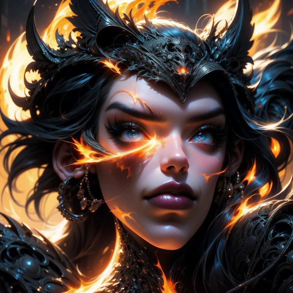 a close up of a woman with a fire ring around her, 4k fantasy art, epic fantasy digital art style, unreal engine fantasy art, epic fantasy art style hd, diablo 4 lilith, epic fantasy art style, 4 k detail fantasy, detailed digital 2d fantasy art, fantasy art behance, epic fantasy style art, epic fantasy art portrait