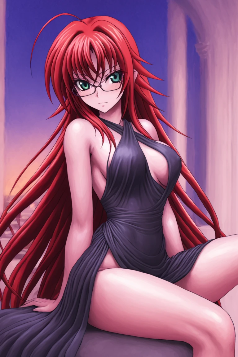 masterpiece, high quality, extremely detailed, 1girl, solo, (dark skin, black skin:2.1), sysdeep_rias, (huge breasts:1.2), ((((red hair), ahoge, long hair, aqua eyes))), blue lips, (((bikini, leopard print bikini, panties))), ((light smile), closed mouth), ((arms behind head, bedroom))