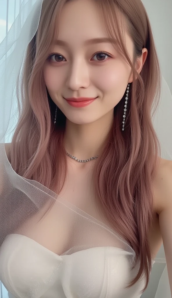 ((Realistic lighting, top quality, 8K, Masterpiece: 1.3)), clear focus: 1.2, 1 girl, perfect body beauty: 1.4, slim abs: 1.1, ((pink hair, long straight hair, earrings , necklace, 1.3)), (wearing a black silk robe, in the big bedroom, makeup vanity, night time, dark, sexy pose, ultra-fine face, narrow eyes, double eyelids, seducing with sexual expressions, 20 year old Japan, big ass, huge, emphasis on breasts, smile , laying next to the wall, hourglass body, , full body shot
