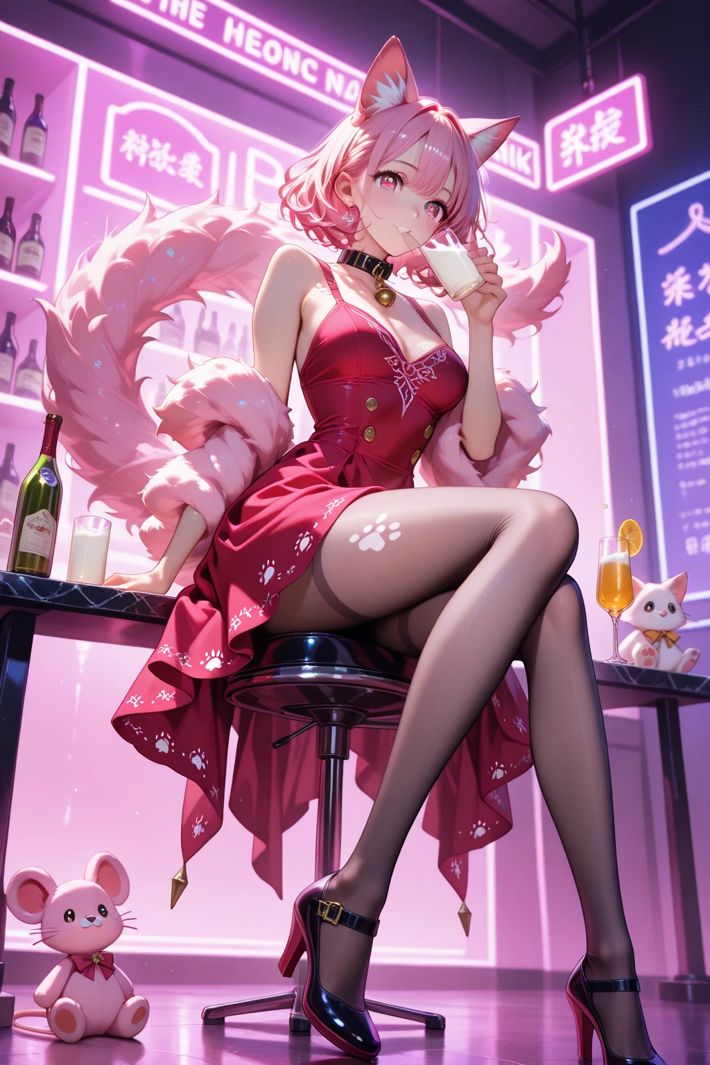 masterpiece, best quality, high resolution, extremely detailed CG, absurdres, highres, expressive eyes, perfect face, 1girl, a cute sexy girl in ((bunny_suit)), kawaii, casino, night club, sexy_posing, fishnet_thighhighs, large_breasts, ((wine)) ,((detailed_background)), happy