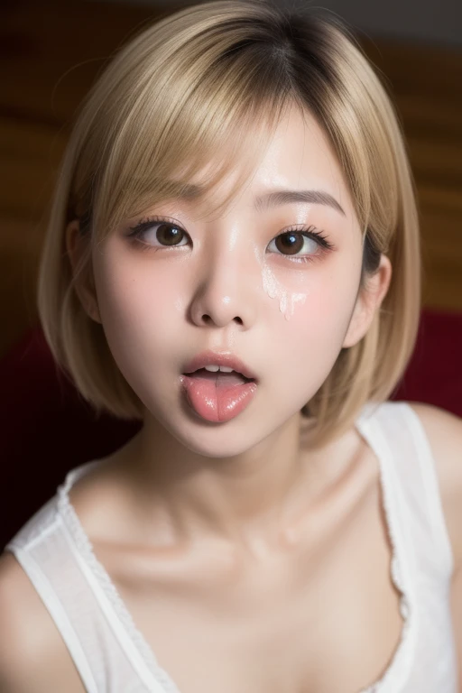 score_9,score_8_up,score_7_up,best,quality,ultra detailed,absolutely resolution,1 teenager girl,blond hair,short hair+forehead,large breasts,school uniform+cleavage,erection of nipple,collar,(open mouth+out tongue:1.2),(((excessive bukkake+excessive cum+cum in mouth+cum in hair+cum facial+cum on body))),(Smile+happy),from above,upper body,looking at viewer,Restroom