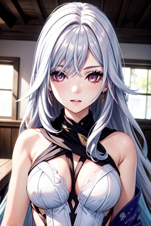 (masterpiece, best quality:1.2), expressive eyes, perfect face, highres, 1girl, solo, (female:1.5), SatoruGojo, blue eyes, upper body, looking at the viewer, hypnotized to do what ever the viewer want, wearing fancy black bra with special pattern, fancy white hair, blush, cute, pressing on her