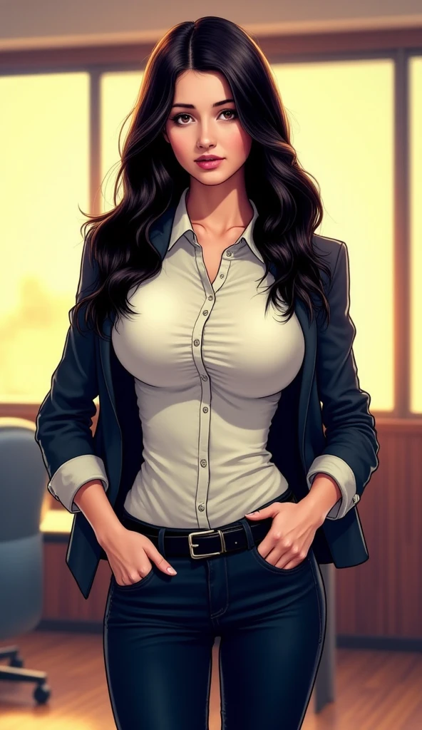 white silk shirt, deep v neck, business suit, red lace bra, pencil skirt, Vivica A. Fox
