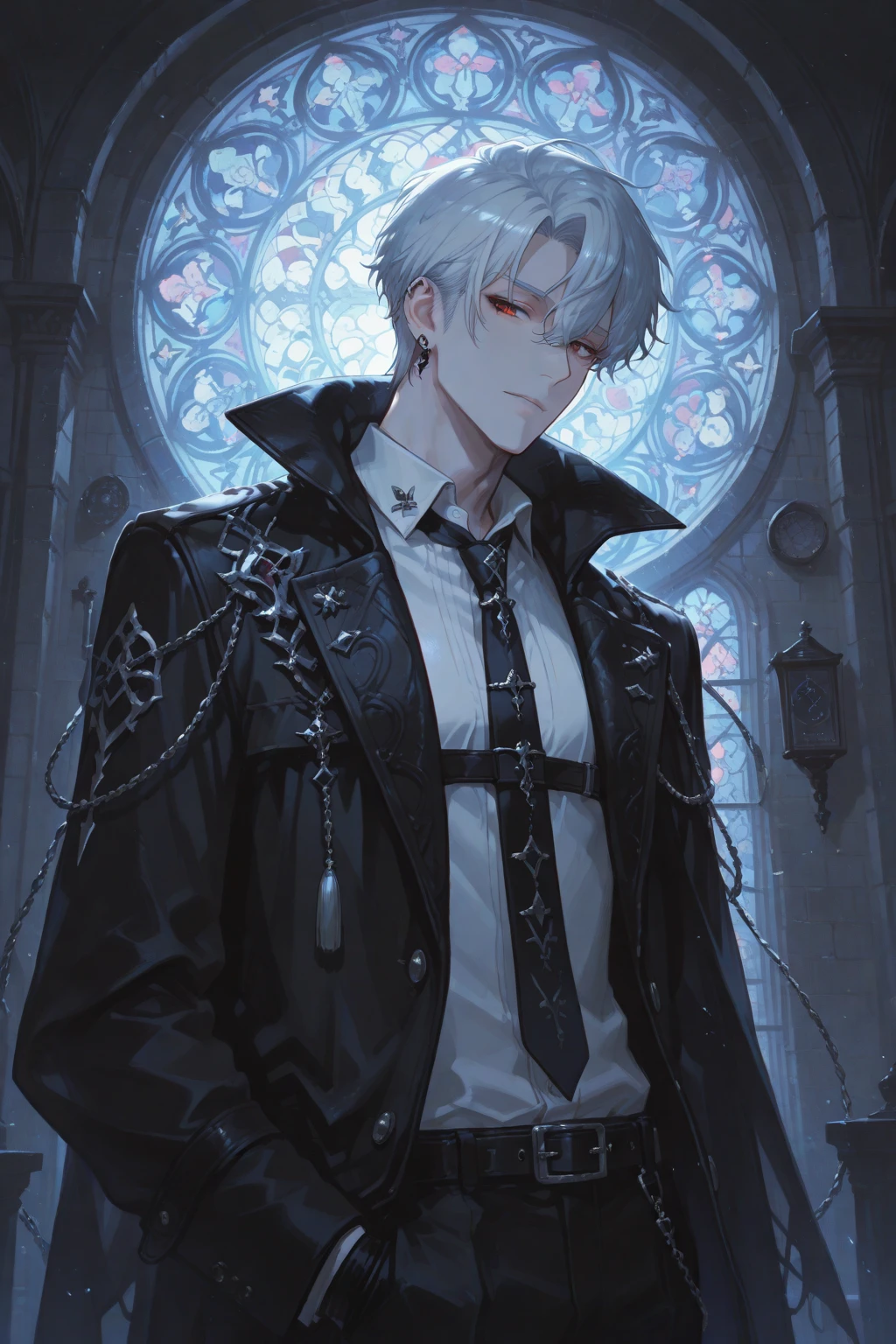 white haired boy with in chains