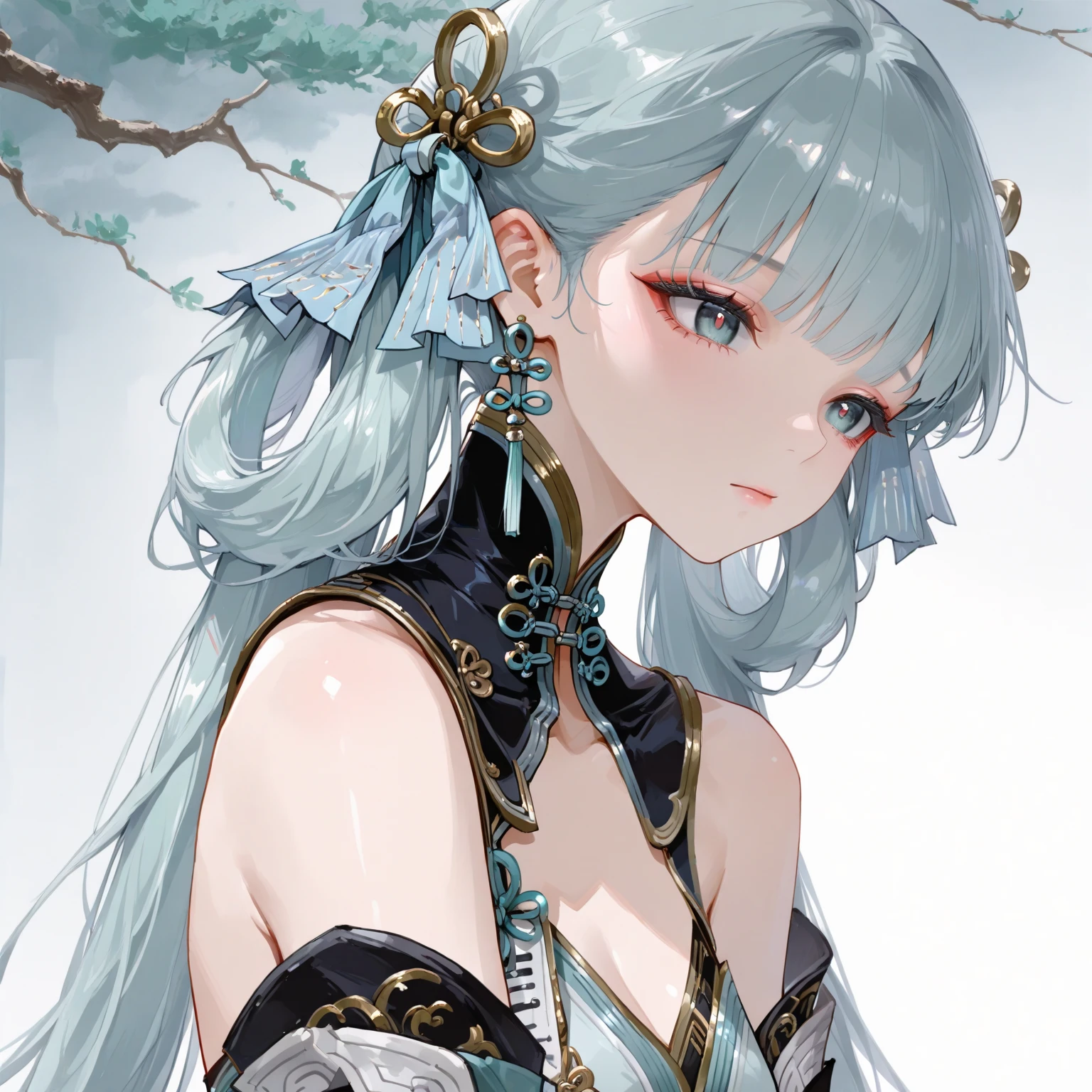 (masterpiece), (best quality), (ultra detailed),(disheveled hair),(illustration), (1girl), (Fashionable clothing), standing, Fashion model , perfect face,Floating,(high saturation),(colorful splashes),colorful bubble,(shining),focus on face, (hair ornament) , earpiece, long hair, ((panties)), pantyhouse, white lace, upper body, white hair, shiny hair, large_breasts, action_pose, heavy breathing, sweat, lustrous skin, finely detailed beautiful eyes, white clothes, white lace gloves, illustration, see-through, white lace underwear, transparent clothes, fashion clothes, (((forest))), portrait, chinese clothes, upper body,