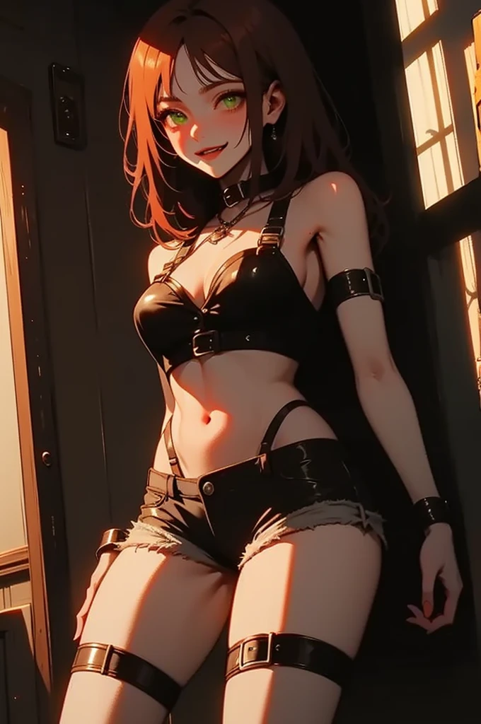 1 girl, solo, (nsfw), cute redhead 18-year-old girl in twin tails, ((perfect female body)) multiple (rainbow colored hair: 1.2), (beautiful detailed blue eyes: 1.6), (photo realistic eyes: 1.6), happy, Ukrainian, (petite body), ((small hips)), pale white skin, wearing a ((sheer)) ((see through)) (pantyhose playboy bunny) outfit, ((sheer)) ((see through)), (partial nudity), ((camel toe)), frilly edges, frilly, shiny oily pantyhose, post apocalyptic background, bleak barren desert, very dark cloud covered sky, photo realistic.