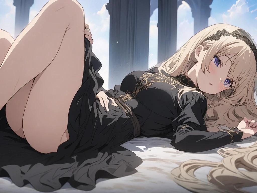 (((nsfw))), (Perfect Anatomy)、Mastepiece、Ultra High Quality、 8k、masterpiece、Highest quality、Ultra-high resolution、Maximum resolution、Very detailed、Professional Lighting、anime、woman、thin、Very beautiful face、Very beautiful eyes、(Highly detailed eye)、Highly detailed face、Blonde, (ahoge), wavy hair, Pink eyes, (gold hair green dip-dye hair), thigh boots, high heels, makeup, eyeliner, eye shadow, pink cheek, pink lips, full body, sex, vagina, girl lying on the bed