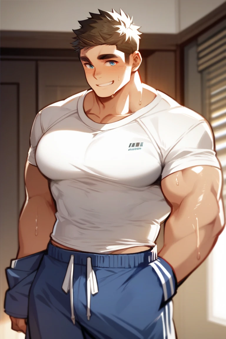 Man with tall height and muscular body in his 18 age of years and shy face