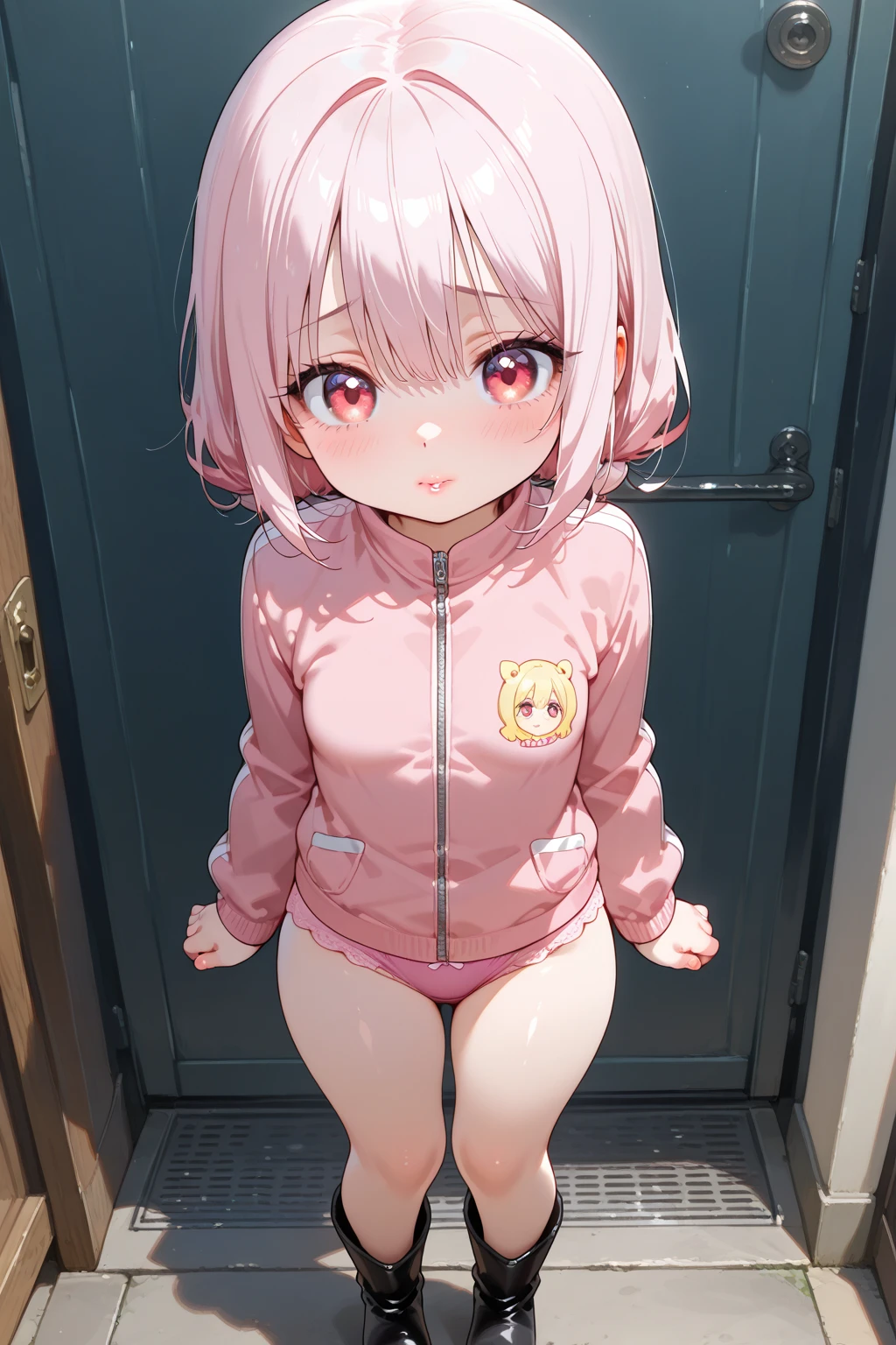 NSFW,lifeguard、Very beautiful and Shining Eyes、Shining Eyes、1 girl、Small breasts、Big Mouth、high school girl、Small breasts、Cat ear、Transparent pink short hair、hot pants、7-year-old girl