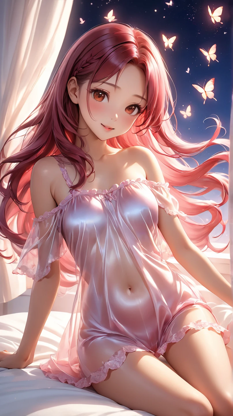 Anime girl sitting on bed in pink dress,Has cat ears, seductive anime girls, beautiful and seductive anime woman, cute anime waifu in a nice dress, beautiful alluring anime teen, Digital art on Pisif , Detailed digital anime art, Anime goddess, Beautiful anime girl, Pisif, Pisif 3DCG, trending on artstation pixiv, Beautiful anime woman