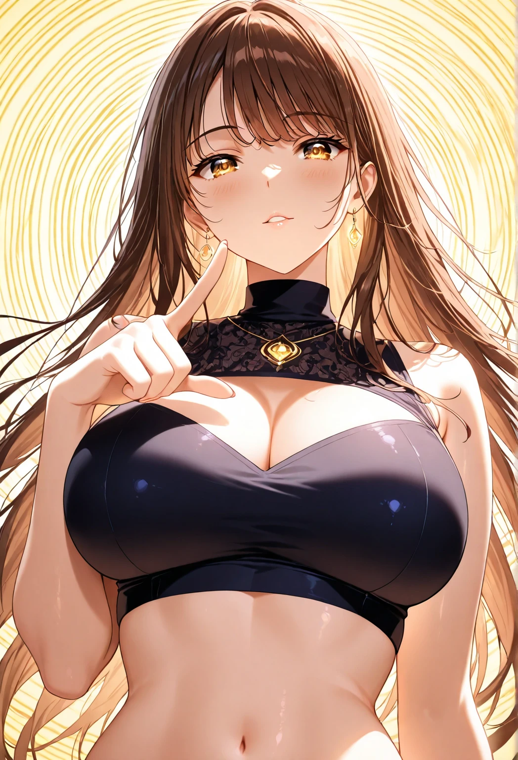Gold Bunny Girl、18year old、large full breasts、Leotard、tights、colourfull、Hands behind the head、gilded outfit、Brown-haired hair