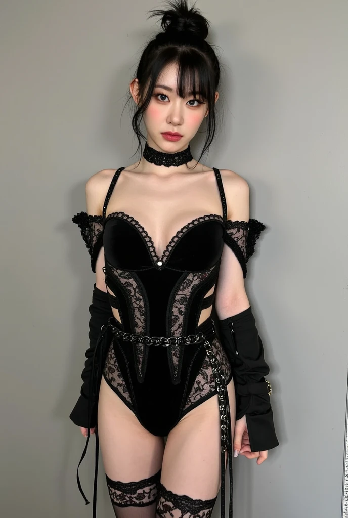 ((Highest quality, 8k, masterpiece: 1.3)), Sharp focus: 1.2, Beautiful woman with perfect figure: 1.4, Slim Abs: 1.2, (((Layered Cut, big: 1.2)), Wet body: 1.5, Highly detailed face and skin texture, Detailed eyes, double eyelid, Very short hair, BDSM, slave, Black corset, bondage, collar, Suppressed,From below,Contempt,panties,Bind your arms with hemp rope,Browsing Caution