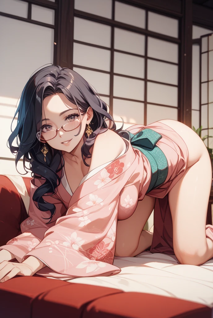 ((最高品質)), ((傑作)), (詳しい), 完璧な顔,(((from front))),foot focus,Voluptuous,glamorous,thicc,Leggy,Tall,Statuesque,((house wife)),wife, 30 years old glasses,(((squatting,spread legs,arms behind back,))),(moody face),anguish,bashful,( embarrassed),((condom in mouth)),(looking at viewer),(((slicked back hair))),forehead, chignon,red eyes,(see through),((see through purple kimono)),thin thong,Kyoto,extremely detailed pussy,pubic hair,thighhighs,condom wrapper,