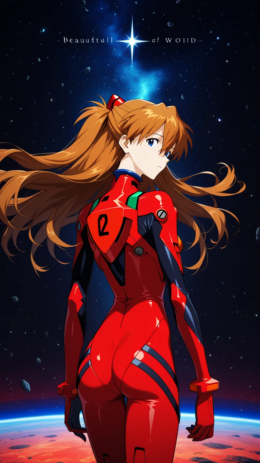 Shikiha Asuka Langre, Asuka, Evangelion, Her hair is a long double blonde ponytail, vestindo um traje de combate de piloto de EVA vermelho completo, high heels on her feet, menina brava, menina com raiva, nervosa, Fino, juvenil, com olhos azuis celestes amendoados, long eyeslashes, bright lips, tsundere and angry expression, de corpo inteiro, bobeles de cabelo, long eyeslashes,  orelha blush, abrir, cabelo loiro,  Caudas duplas, heart-shaped shaped pupils, surrealismo, sombra projetada, Futurismo, Estilo anime, ray tracing, sombra projetada, linhas de velocidade, Tachi-E, diffraction spikes, F/16, 8k, super detalhe, accurate, melhor qualidade, papel de parede, dynamic, action, caindo, visto de cima, self vision