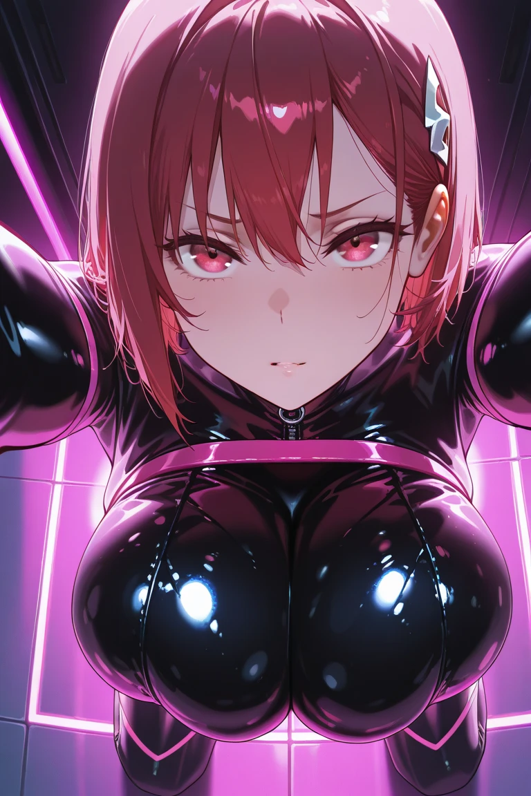 Best Quality, extremely high resolution He transports me to a cyberpunk world full of mystery and futurism. I imagine this girl(Only one) anime on his cyberpunk motorcycle, surrounded by neon lights in a night city. His purple and black suit.., The shiny chains and her red hair create an intriguing image... The motorcycle, with its shiny surface and cat-shaped helmet, adds a touch of enigma. She is ready for an exciting night adventure..!! 