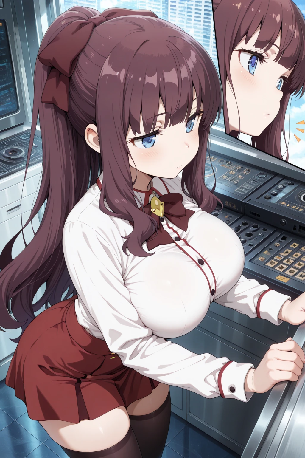 score_9,score_8_up,score_7_up,saurce_anime,rating_explicit,masterpiece, best quality, very aesthetic, absurdres, 1 girl,elma \(maidragon\), kobayashi-san chi no maidragon,brown hair,long hair,ponytail, (huge breasts),huge hip,curvy,Glamorous body,breast milk,white collared shirt, pleated skirt,Checked Skirt,machine and 1 girl, girl stay locked up machine's body, through the machine, confinement, caged, restrained, bondage, 1 machine, cylinder shape, artificial life form, big machinery, sex, vaginal, (large penis, Machine penis in pussy),laboratory,detailed inside machine, cockpit, detailed inside machine, cockpit, gears, motors, shafts, transmissions, terminals, [electronic] circuits, vacuum tubes, [electrical] cords,mucus, all Fours, girl covered machine's body, nipples, navel, embarrassed,blush,happy, wet, sweat, orgasm, cum on body,excessive cum,drool,sweat,pussy juice,love juice ,from behind,looking back,focus ass