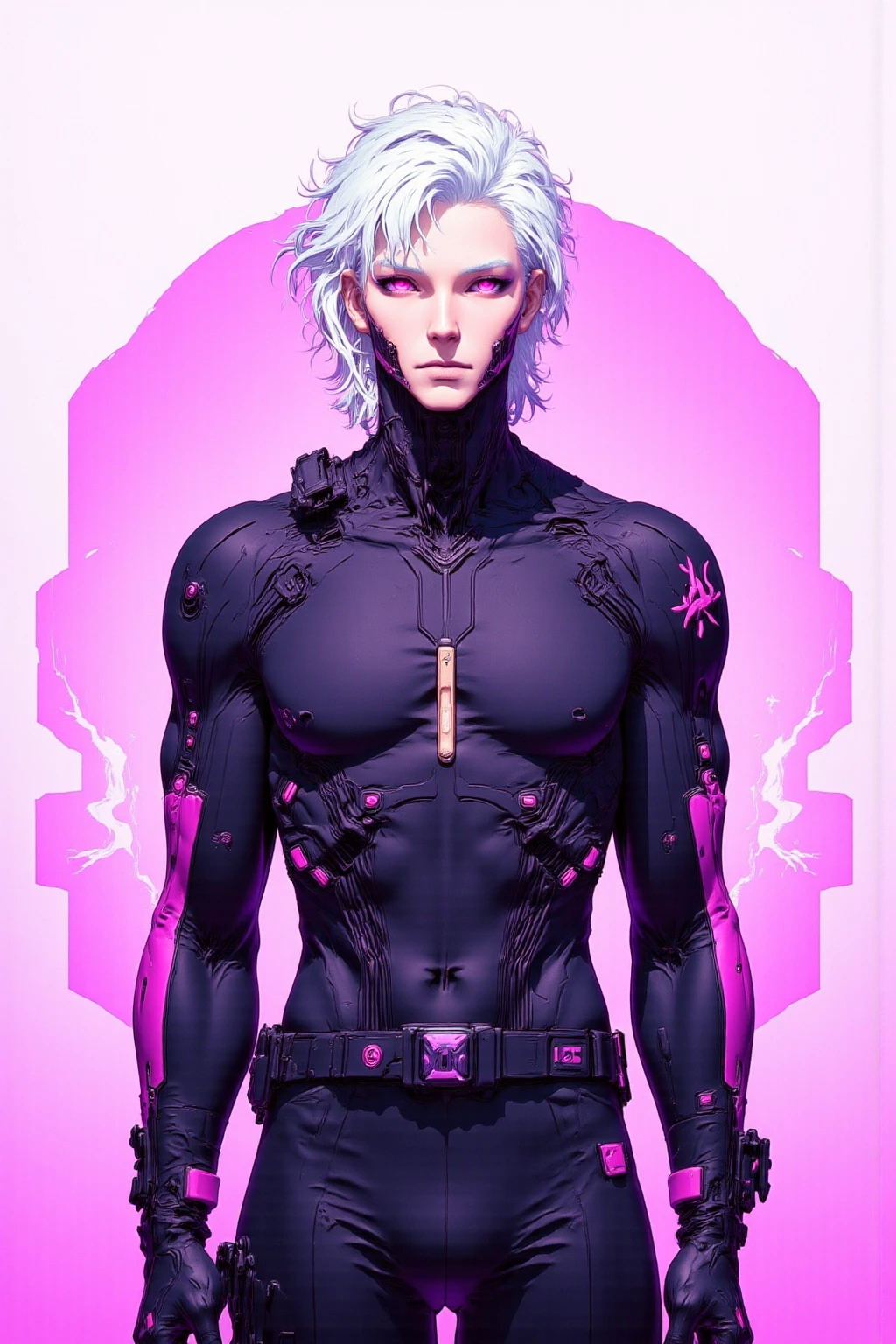 (2heads), conjoined dicephalus,1man,(masterpiece,high resolution,ultra - detailed:1.0),1(boy, feminine boy),Perfect slender male body,Look at the camera,Delicate and detailed eyes and delicate face,Extremely detailed CG,Unity 8k wallpaper,Complicated details,solo person,Detailed face, (pink futuristic skin tight body suit), (futuristic), (slender body with bulge) color difference, Depth of field,dramatic shadow,Ray tracing,Best quality, hands visible, white gloves,(((big bulge:1.4)))