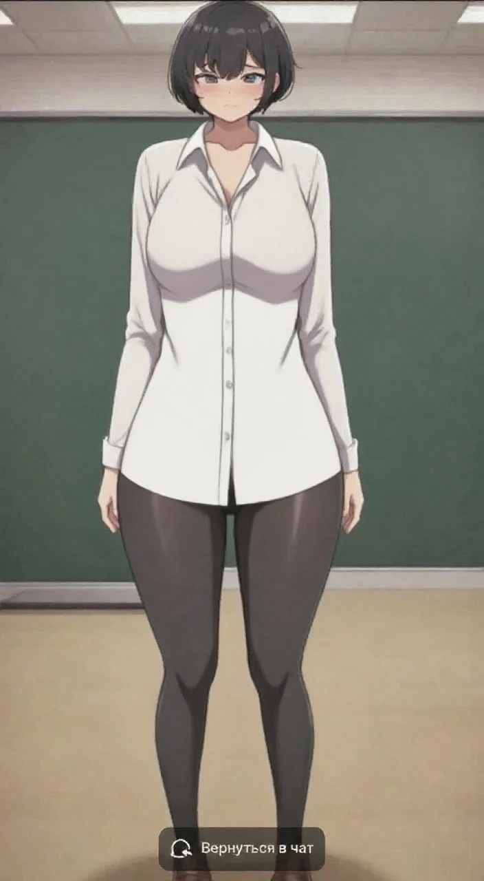 1girl, office, shirt, (angry), ((hourglass figure)), black tights, (from below), looking at viewer, ((thick thighs)), ((pussy))