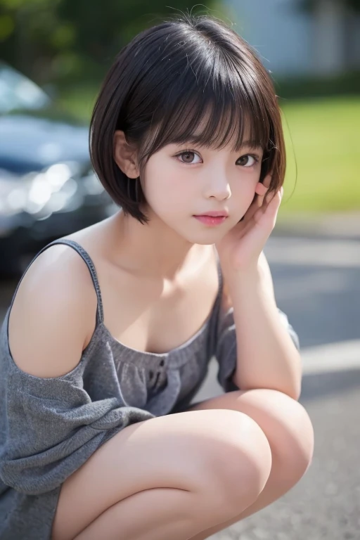 ((Realistic、masterpiece、Best image quality、high quality、超Realistic、High resolution、超High resolution、Very detailed))、(Dense forest、Dense forest、Realisticな写真、Bright lighting、Professional Lighting)、(((One beautiful woman、expensive、18-year-old、Fine skin、Beautiful Skin)))、(([[compensate]]、Very detailedな、Detailed face、Detailed face、Smile、Teeth are slightly visible、cute、Red cheeks、False eyelashes、Tuck your chin in and look down、Top to bottom、Pull your chin in、look at me))、(Hairstyle、Bobcut、Dark blonde hair)、((Turn your upper body towards yourself、Upper body is thin、Toned body、Tight waist、Very Good posture、Good posture))、((Turn your lower body towards yourself、Spread your legs、The lower half of the body is fat、Big Ass、Reduce body fat、Lower body obesity))、Focus on the lower body、Super focus on the lower body、Your whole body fills the screen、Turn your whole body towards yourself、(((A black shirt with a big tiger on it&#39;There is a face)))、(((Black combat boots)))、(((Panties with camouflage pattern)))、(((He has a gun)))