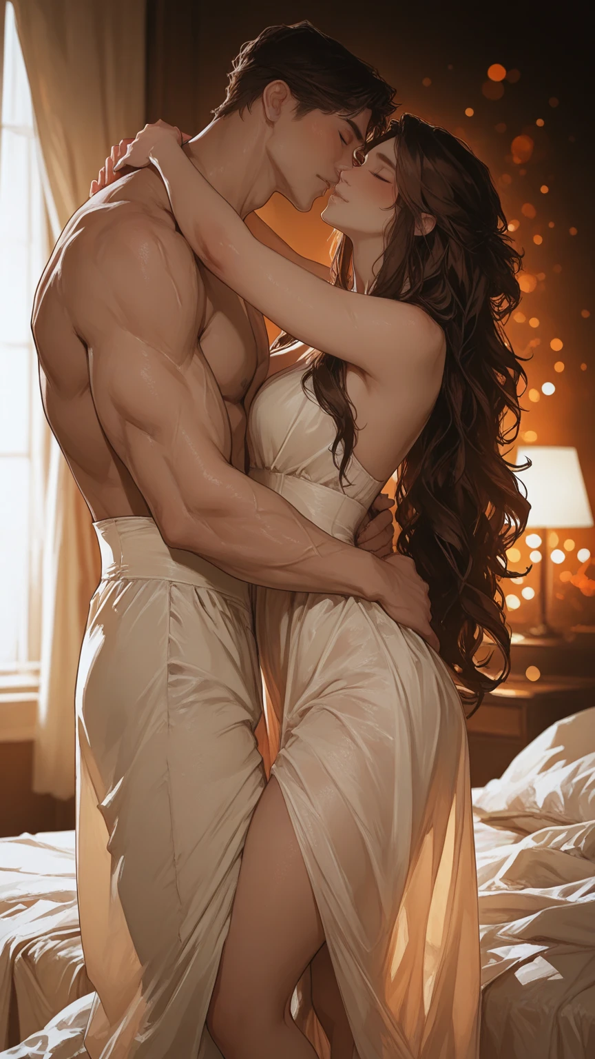 Perfect man and woman embraced in sensual form, couple work of art light cinema --auto