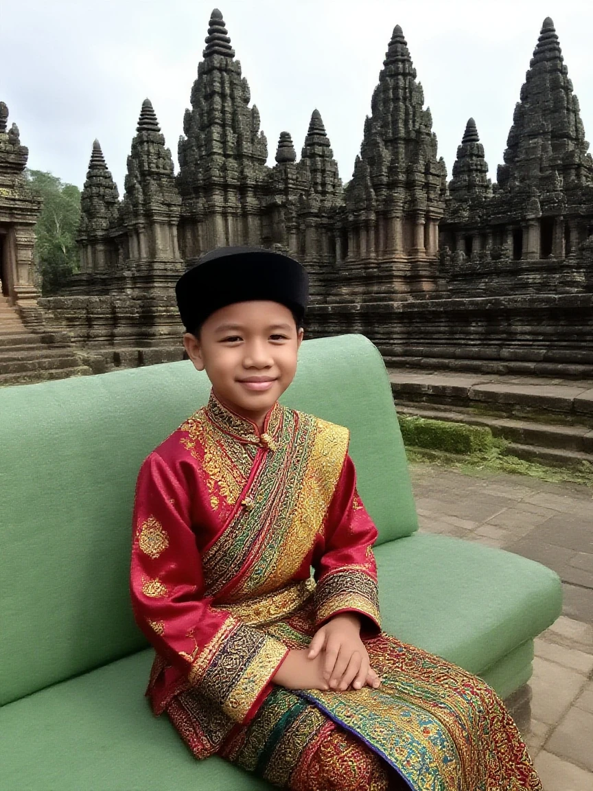 arafed boy in a red and gold outfit standing on a path, sukhothai costume, wearing authentic attire, traditional tai costume, traditional dress, wearing traditional garb, traditional clothing, traditional costume, traditional clothes, traditional, in style of thawan duchanee, tai costume, wearing red attire, a handsome, inspired by Ni Duan