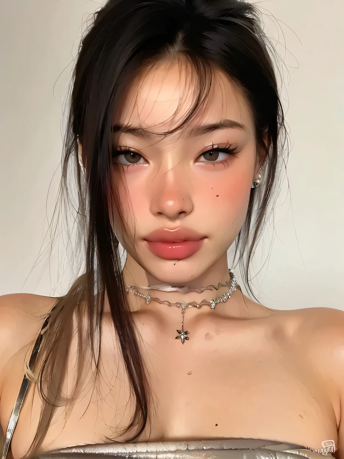 Arafed woman with black hair and a black bra top, menina coreana, Ulzzang, Xintong Chen, Sakimichan, com rabo-de-porco preto, 2 2 anos, Yoshitomo Nara, 2 7 anos, Asian girl, Heonhwa Choe, Wenfei Ye, Mulher sul-coreana bonita