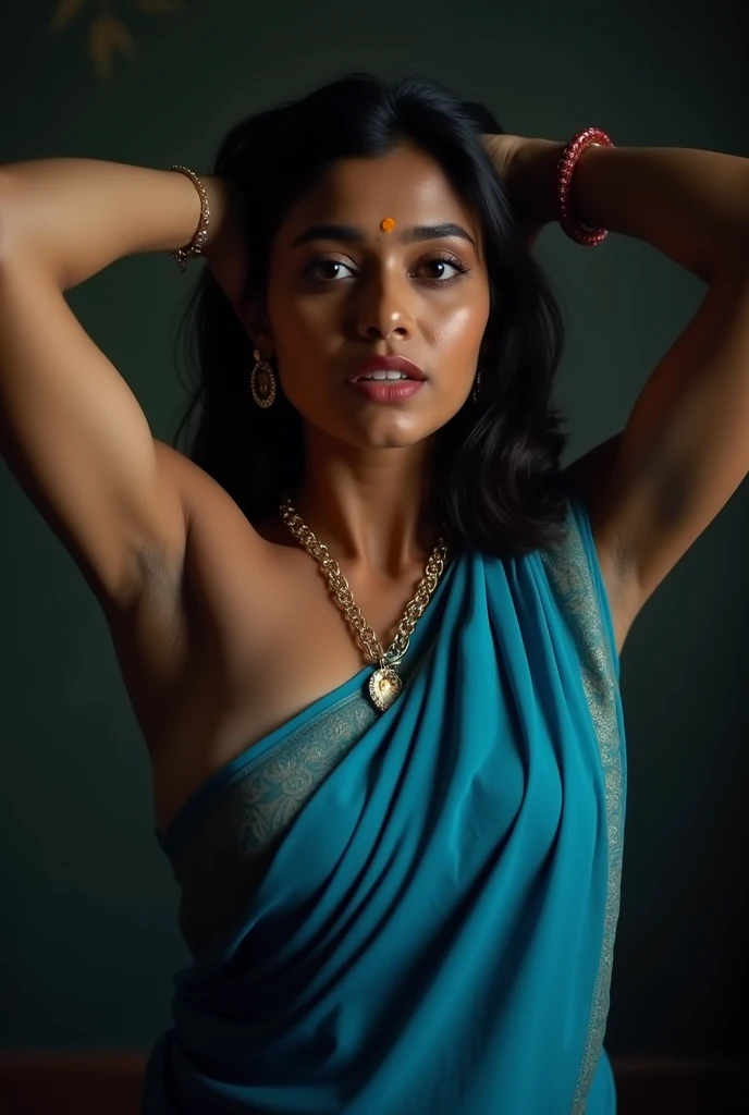 Portrait Photo taken on a Sony A9 II of [Inquisitive:1.3] (((naked))) indian aunty, Moody Lighting, Hasselblad Award Winner, (Perfect Face), (Rendered Eyes), Soft Diffuse Lighting, Smirk, (Intricate), (((full body shot))), (((realistic photograph)), wearing jewellery, tattoo