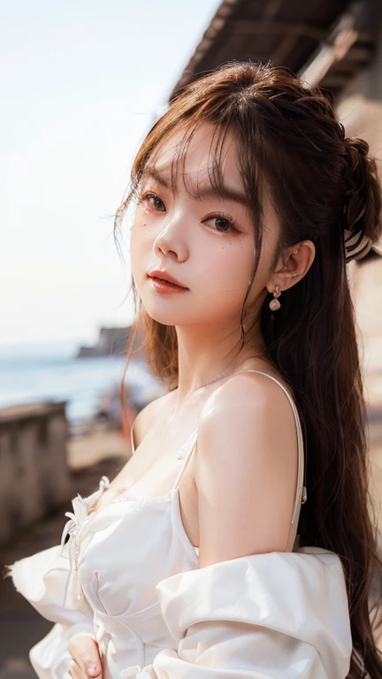 (Extremely detailed CG unity 8k wallpaper), Turning on, sea of flores, flores, 1 girl, Upper part of the body, kpop idol,