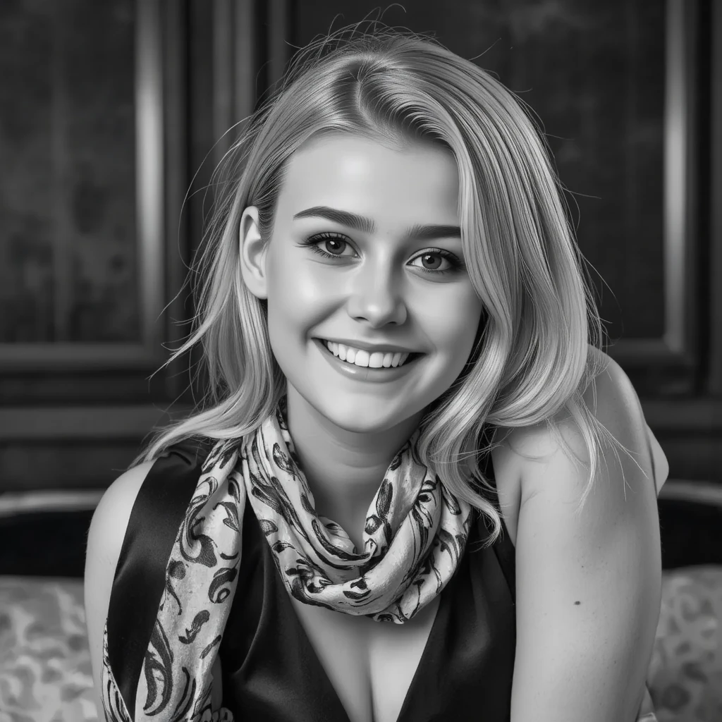 a beautiful woman with long light blonde hair, wearing a loose, plunging neckline red top, in a cozy library. Warm and soft lighting. amazing photograph, DSLR, 80mm Sigma f2, depth of field, intricate natural lighting