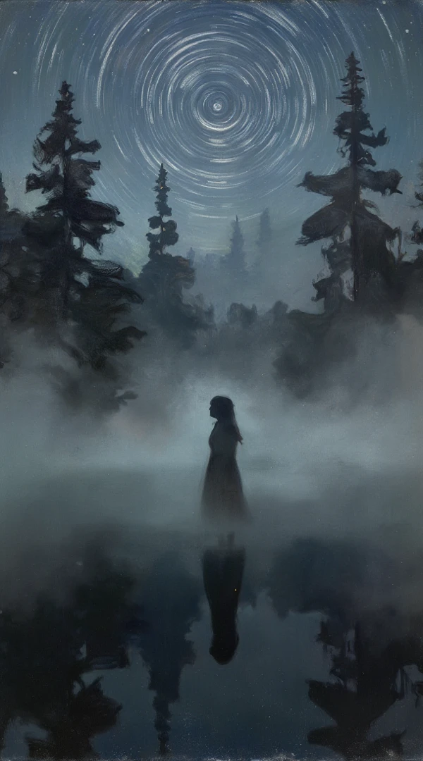 score_9, score_8_up, score_7_up, woman, posing, wet hair, standing in lake, submerged, soaking, lake, moonlight reflection, shadows, silhouette, night, moonlight
