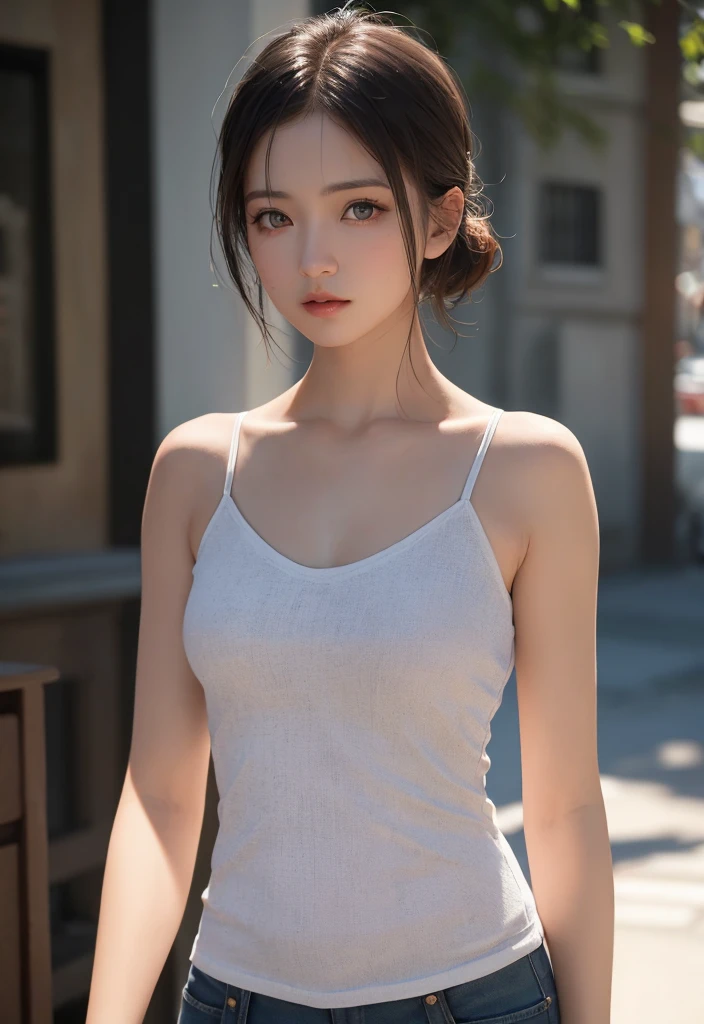 nikon RAW photo,8 k,Fujifilm XT3,photorealistic,realistic, solo, photorealistic, best quality, ultra high res, (skin spots:0.1) serious expression, , standing and surrounded by mwn, topless but covering her  with her arms, short, wet and tight shirt,Suit skirt beautiful, masterpiece, best quality, extremely detailed face, perfect lighting, solo,1girl, sexy sight best quality, ultra high res, photorealistic, ultra detailed, masterpiece, best quality, iu1, fully naked provoking men, seductive