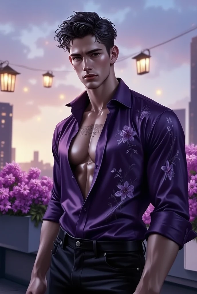 1male, Muscular, (Shirt open:2), Look at the lens, body hair, (short hair), Asians, (masterpiece:1.0), best quality, masterpiece, highres, original, extremely detailed wallpaper, perfect lighting, (extremely detailed CG:1.2), Light perception, volume light, sunshine, Delicate eyes, ((Dream light background)), facial hair, short hair, upbody, Show the muscles., pectoral muscle, Abs, beautiful eyes, Detail hair, <lora:epoch-000140:1.0>, 