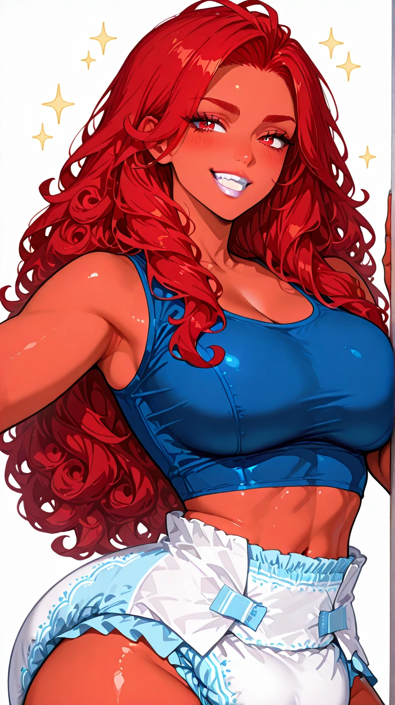 best quality, high resolution, large breasts, red hair, blush, smile, cowboy shot, looking at viewer, Urbosa, blue lip, Green eyes, (((sexy lingerie)))