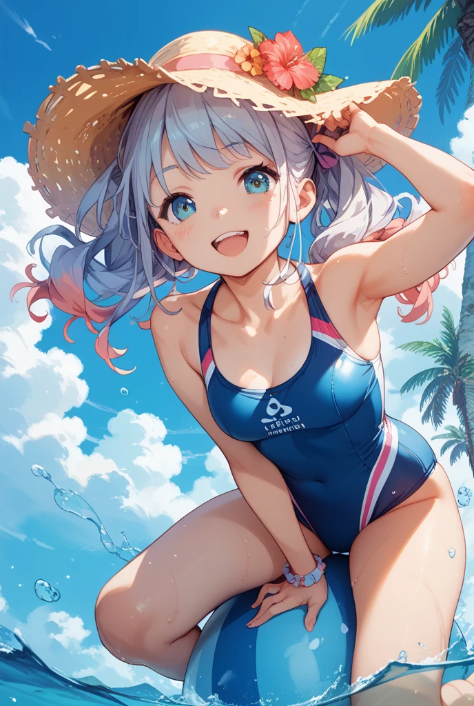 Highest quality, Super quality, 16K, Incredibly absurd, Very detailed, delicate and dynamic, Natural light, Fine particles reflect rainbow colors, Diffuse reflection of light, Many rainbow-colored petals fall, 美しいSandy Beach, Sparkling sea surface, 海面にDiffuse reflection of light, Create amazing image effects, Upper body close-up, (, cute sexy girl, huge bouncing busts, Sensual expression, Beach Volleyball, Flashy swimsuit, , Sandy Beach)