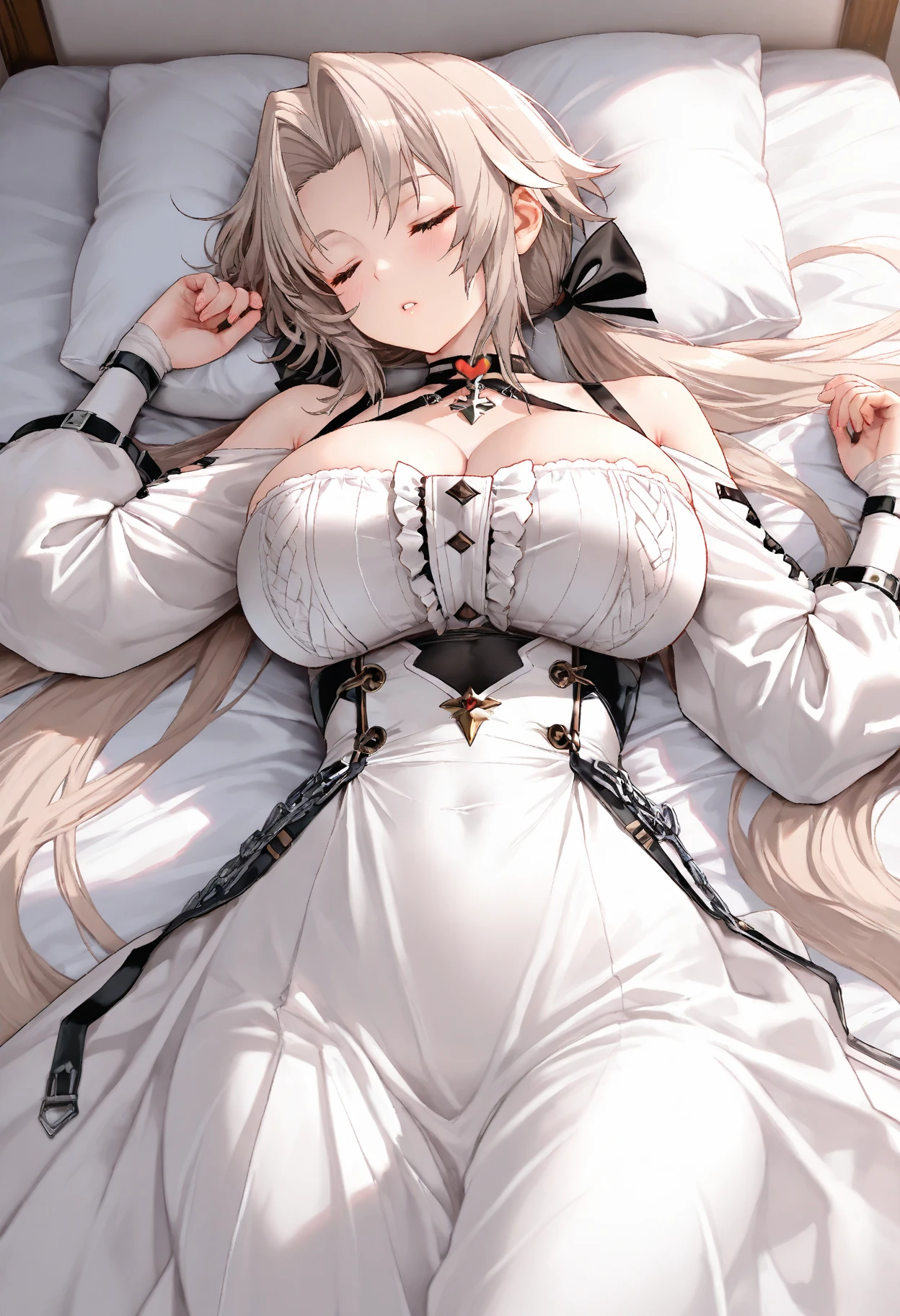 Highest quality, masterpiece,Gray Hair, Golden Eyes,White clothes, look up, Upper Body,hair,Fair skin,Side braid, Highest quality, masterpiece, 4K, Highly detailed face, Highly detailed skin, Highly detailed wallpaper, Japanese anime, Second Dimension, Small face, Big Breasts, Normal body, Accurate body, Fine skin, Very beautiful cleavage, NSFW, whole body, One girl, A face that makes you want to have sex, On the bed, Sweaty, Cosplay, , mini skirt, Lying on your back, Lift up your skirt yourself, Spread your legs, A little sister character who loves her older brother