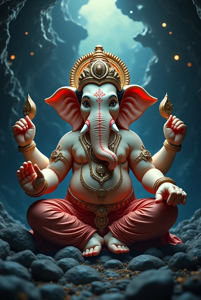 create a wallpaper of a ganesha in black red and white colors, the very light blue background at the bottom left of the image that says "namaste veronica"