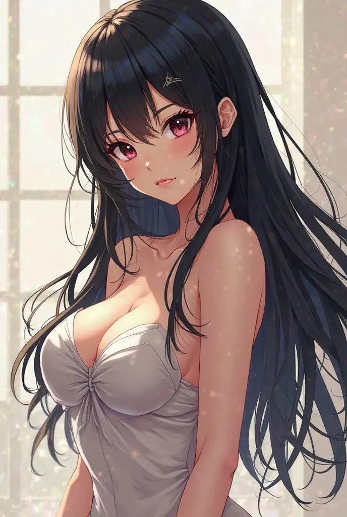 Black haired woman without clothes anime style
