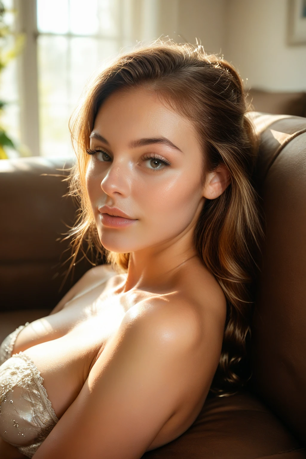 NSFW, NUDE, (full body,best quality,4k,8k,highres,masterpiece:1.2),ultra-detailed,(realistic,photorealistic,photo-realistic:1.37),NSFW,portrait,soft,warm,beautiful woman,boudoir photo session,relaxing on a sofa,cozy fireplace,dim fireplace lighting,cozy environment, room is lighted only by fireplace.