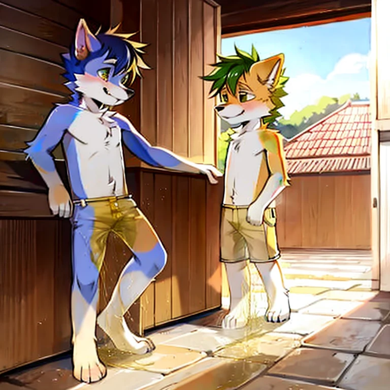 multiple cute furry cat boy shotas, on a sport team, in the changing room, naked, changing, penis, butt, accurate ???????