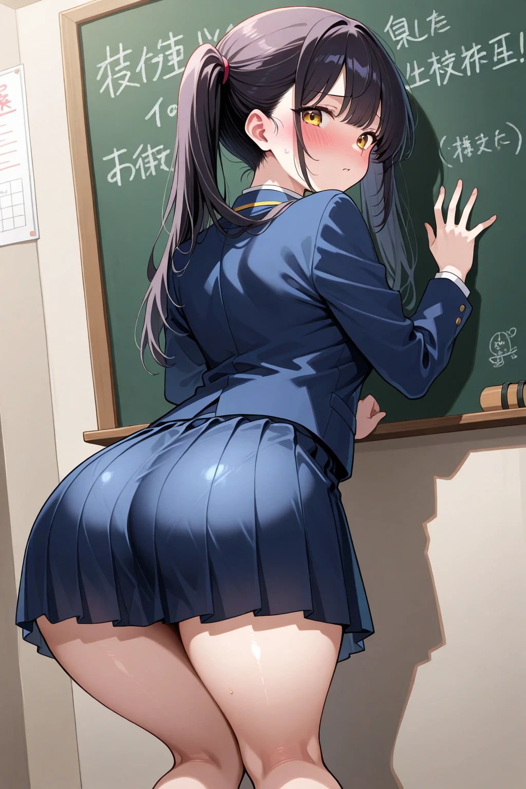 with a girl, sailor suit, ass pov、、big breasts、knee socks、vagina、pubic hair、、cute、embarrassing、school classroom、put your hands on the desk、Butt hair穴、Butt hair、big ass、、Drops of water from the crotch、love juice（Iori YOSHIZUKI）