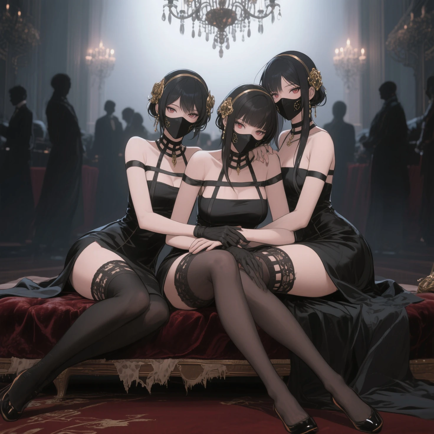 Final Fantasy 7 Tifa Lockhart Indoor at night Sitting in a chair and being restrained sexy Wearing black stockings Wearing a mini skirt A large amount of clear mucus splashes out Put a black blindfold on both eyes Black clothes、Black panties、Thin legs Big Breasts Slim figure Surrounded by many women、high quality CG Tone Dim lighting、Please open your mouth wide、slimy、Wriggle your body、Covered in lotion