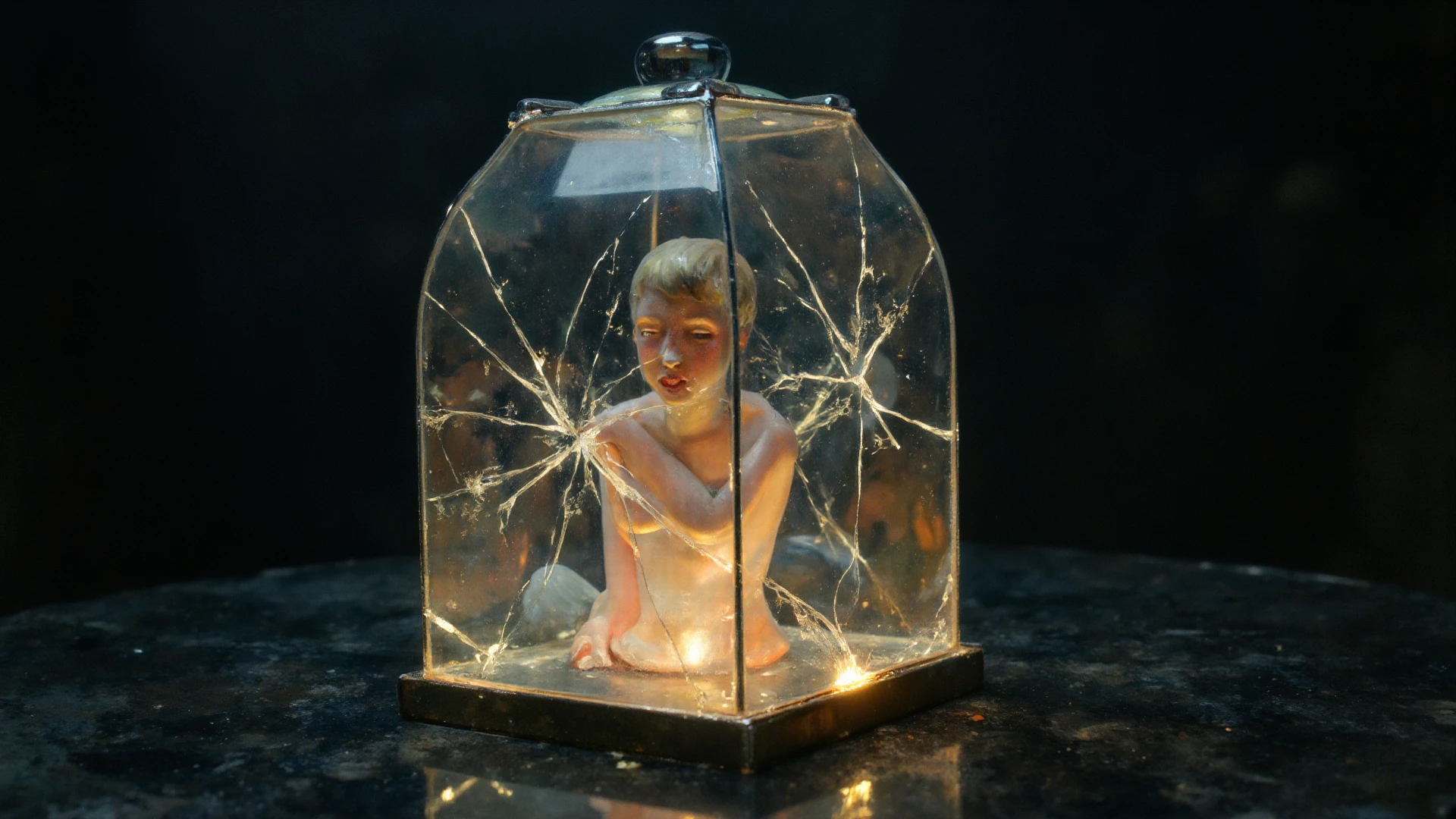 Create a high-quality, 4K image of a jar filled with miniature human beings who are fighting inside. The jar should be detailed, showcasing its glass texture and reflections, while the hands holding it add a human element. Highlight the contrasting colors and intricate details of the miniature humans, their dynamic movements, the jar, and the hands.