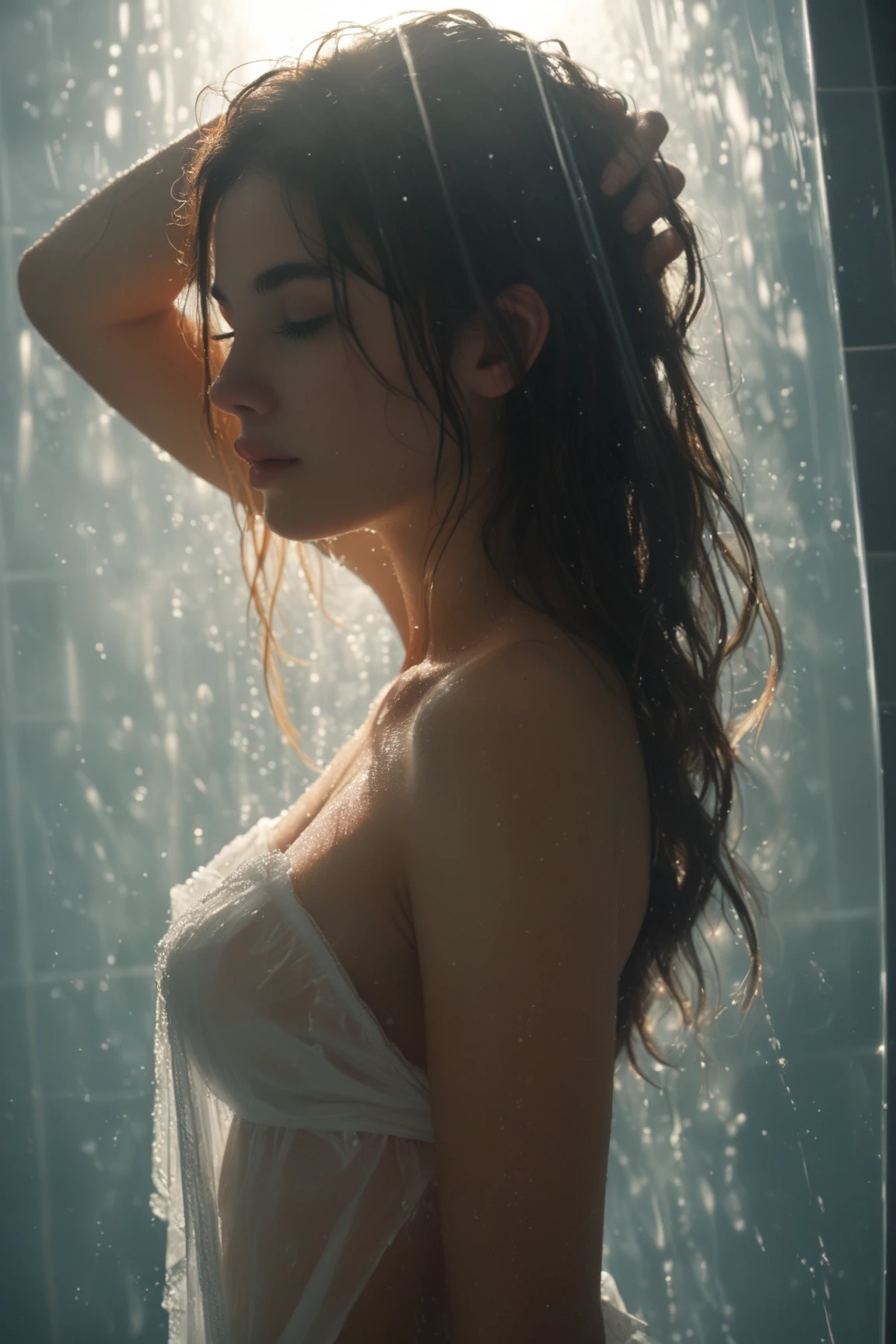 A woman taking a shower