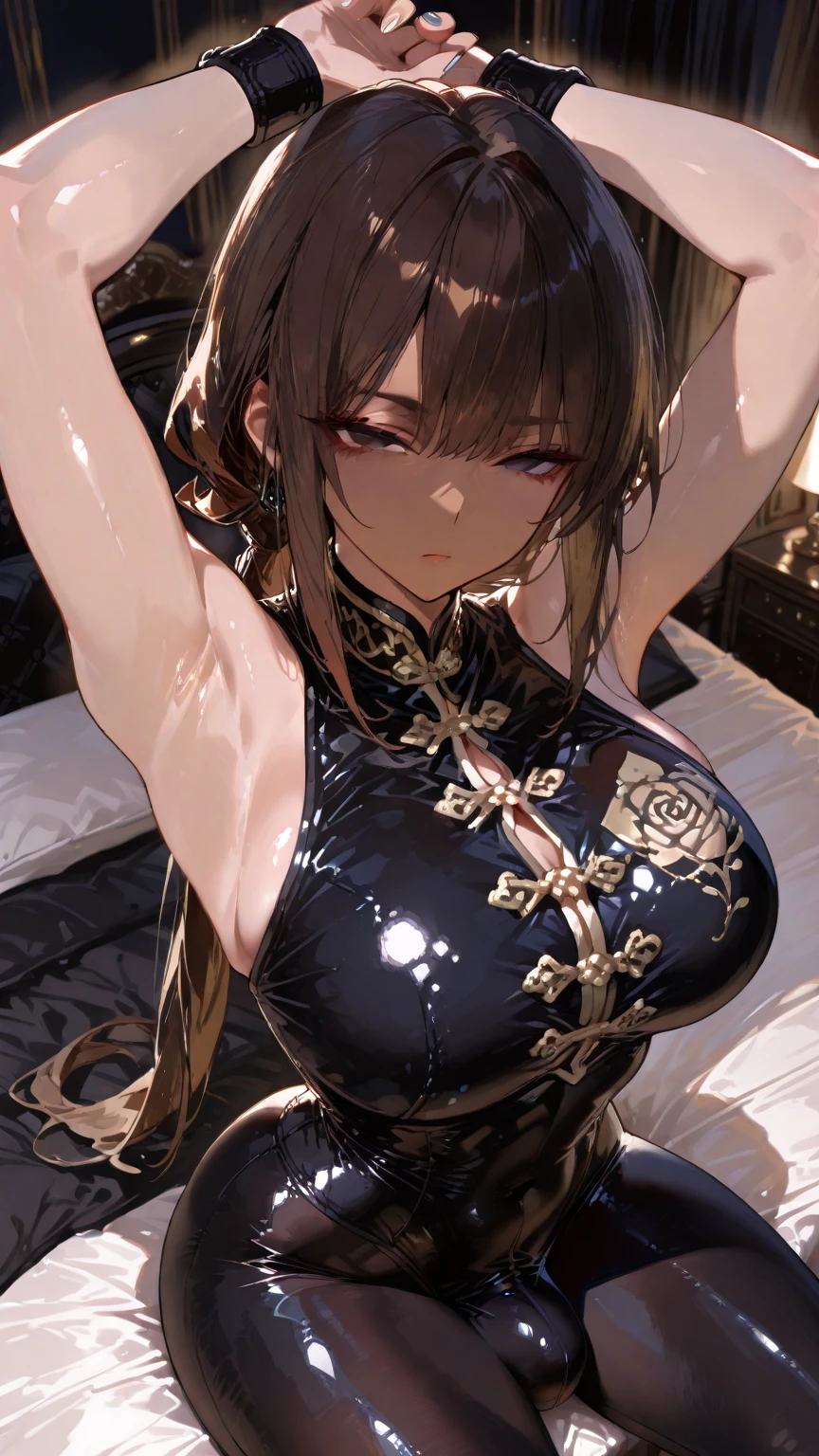 best quality, nsfw, extremely beautiful, beautiful face, (((tanned))), see through chinese transparent clothes, ((oiled skin, shiny skin, reflective skin))